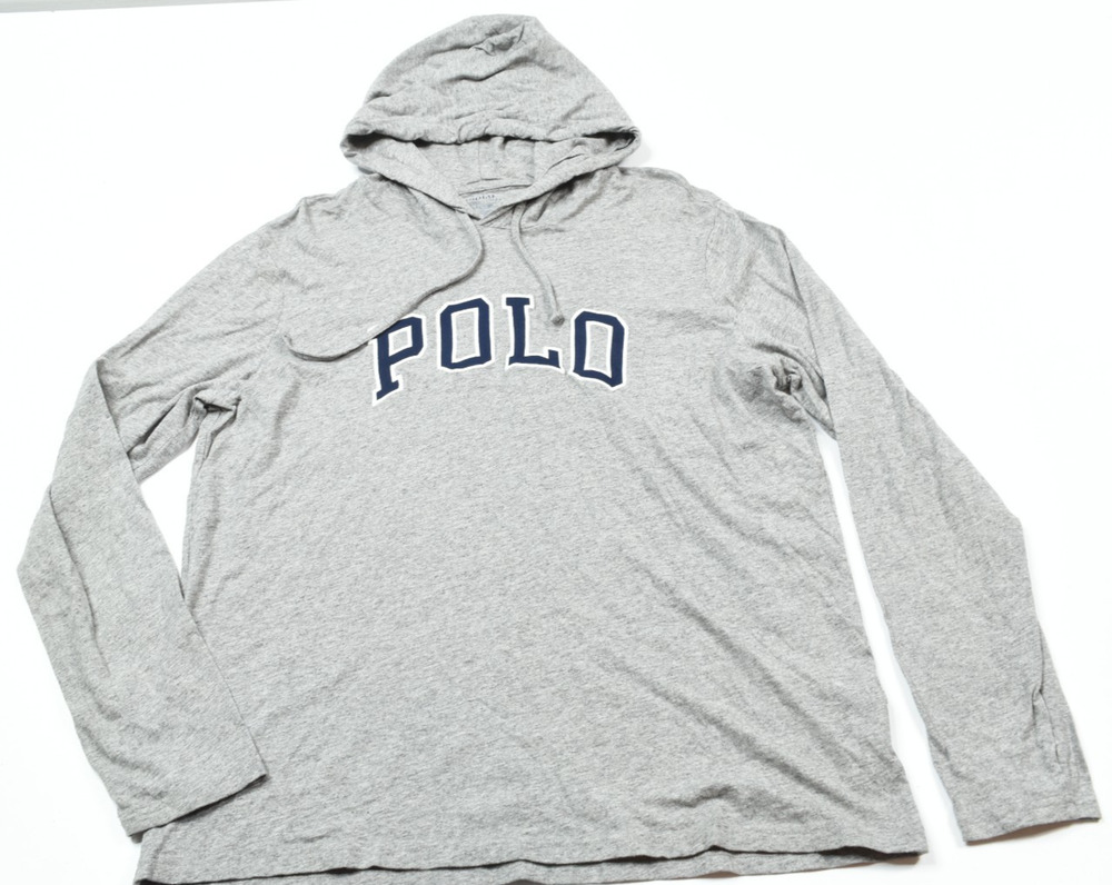 Polo Ralph Lauren T-Shirt Hoodie Mens Large Gray Long Sleeve Pullover Cotton